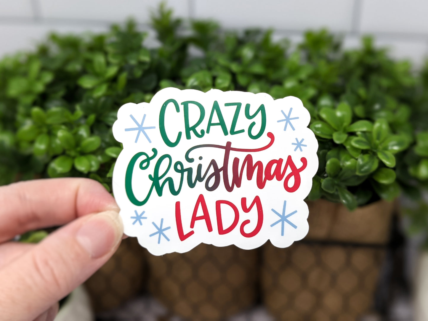 Crazy Christmas Lady Vinyl Sticker