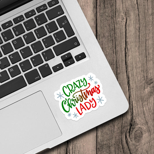 Crazy Christmas Lady Vinyl Sticker