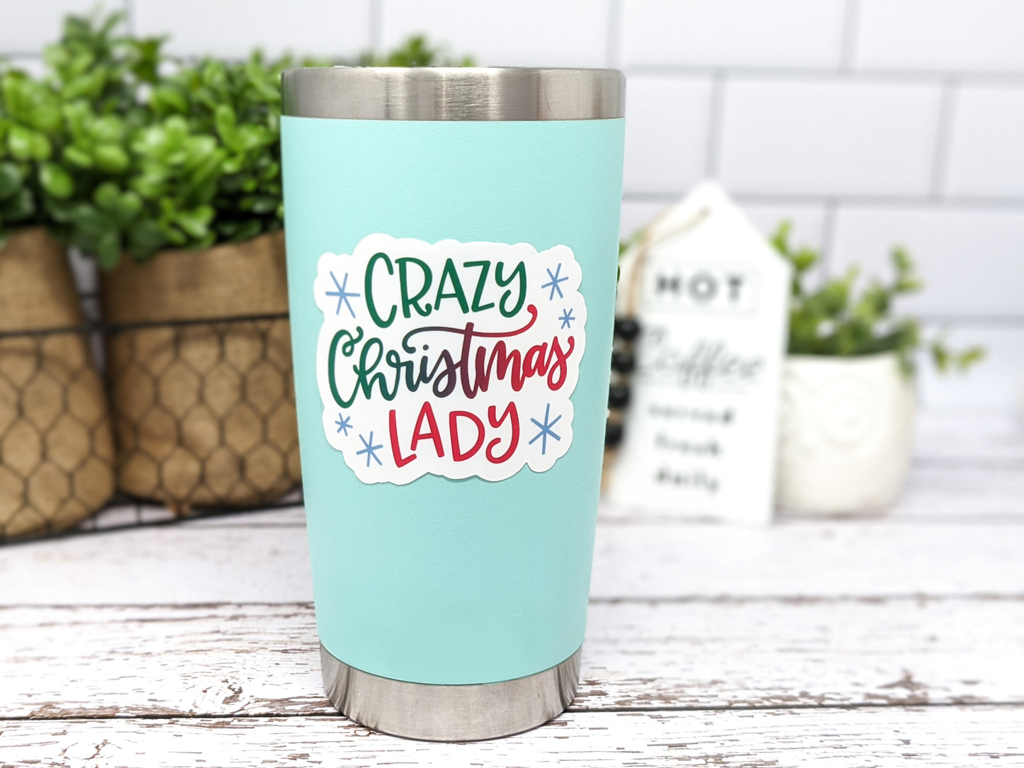 Crazy Christmas Lady Vinyl Sticker