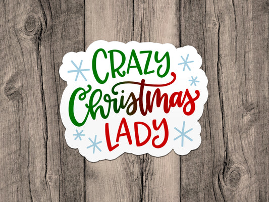 Crazy Christmas Lady Vinyl Sticker