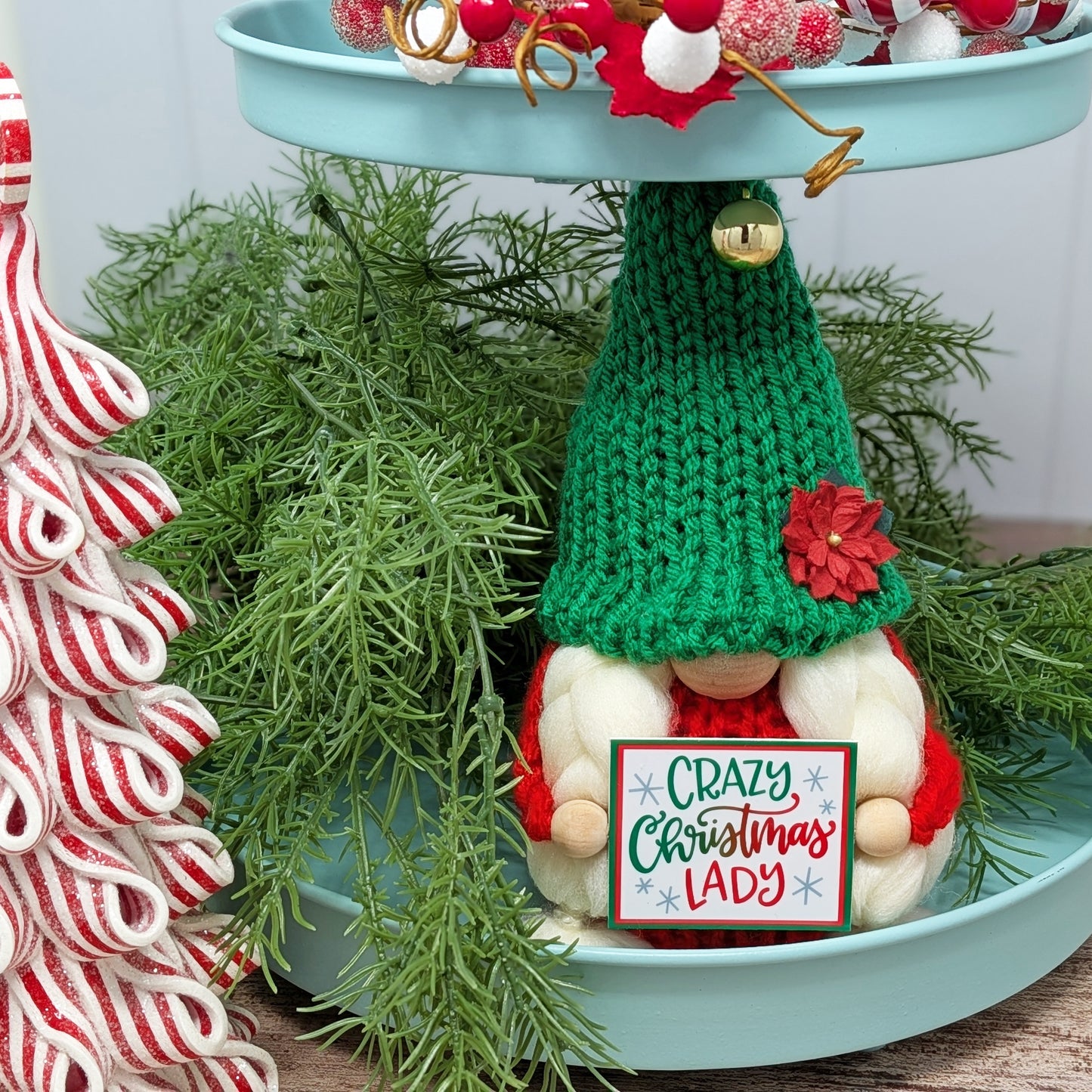 Crazy Christmas Lady Gnome: Tiered Tray Decor