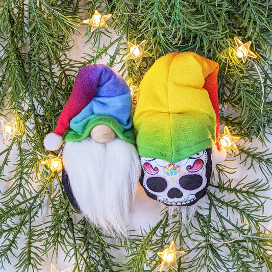 Rainbow Hat & Skull Gnome Ornament