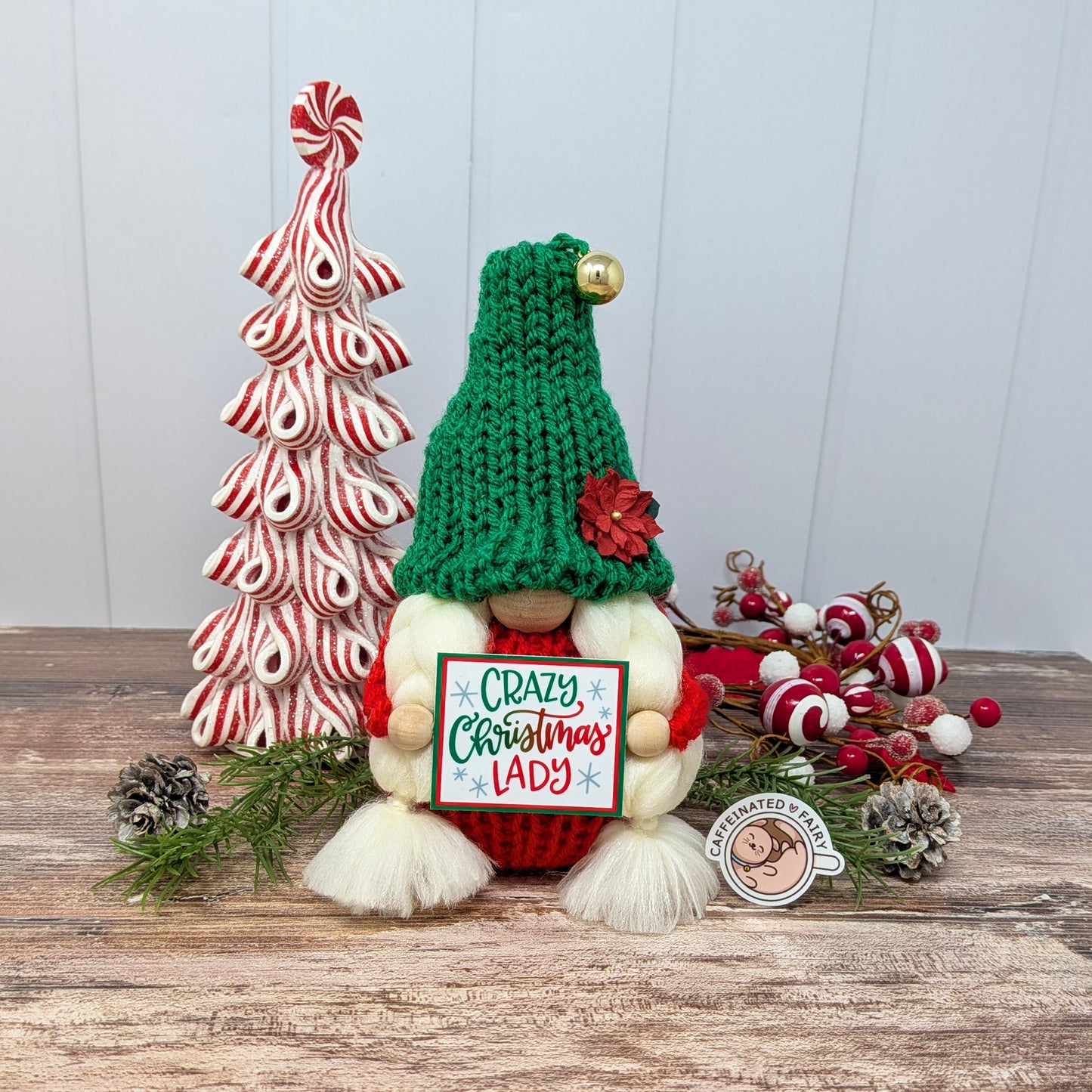 Crazy Christmas Lady Gnome: Tiered Tray Decor