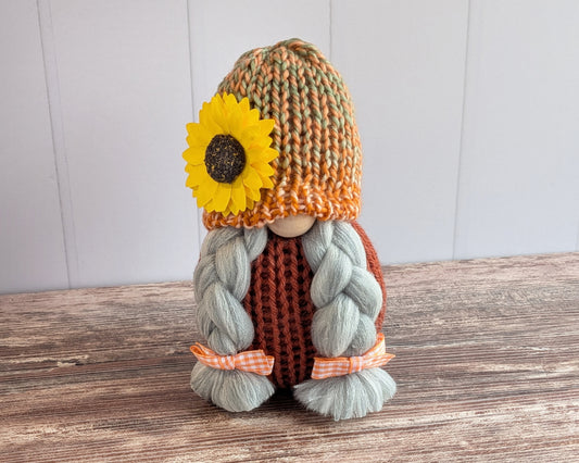 Sunflower Farmhouse Fall Gnome: Rustic Tiered Tray Decor